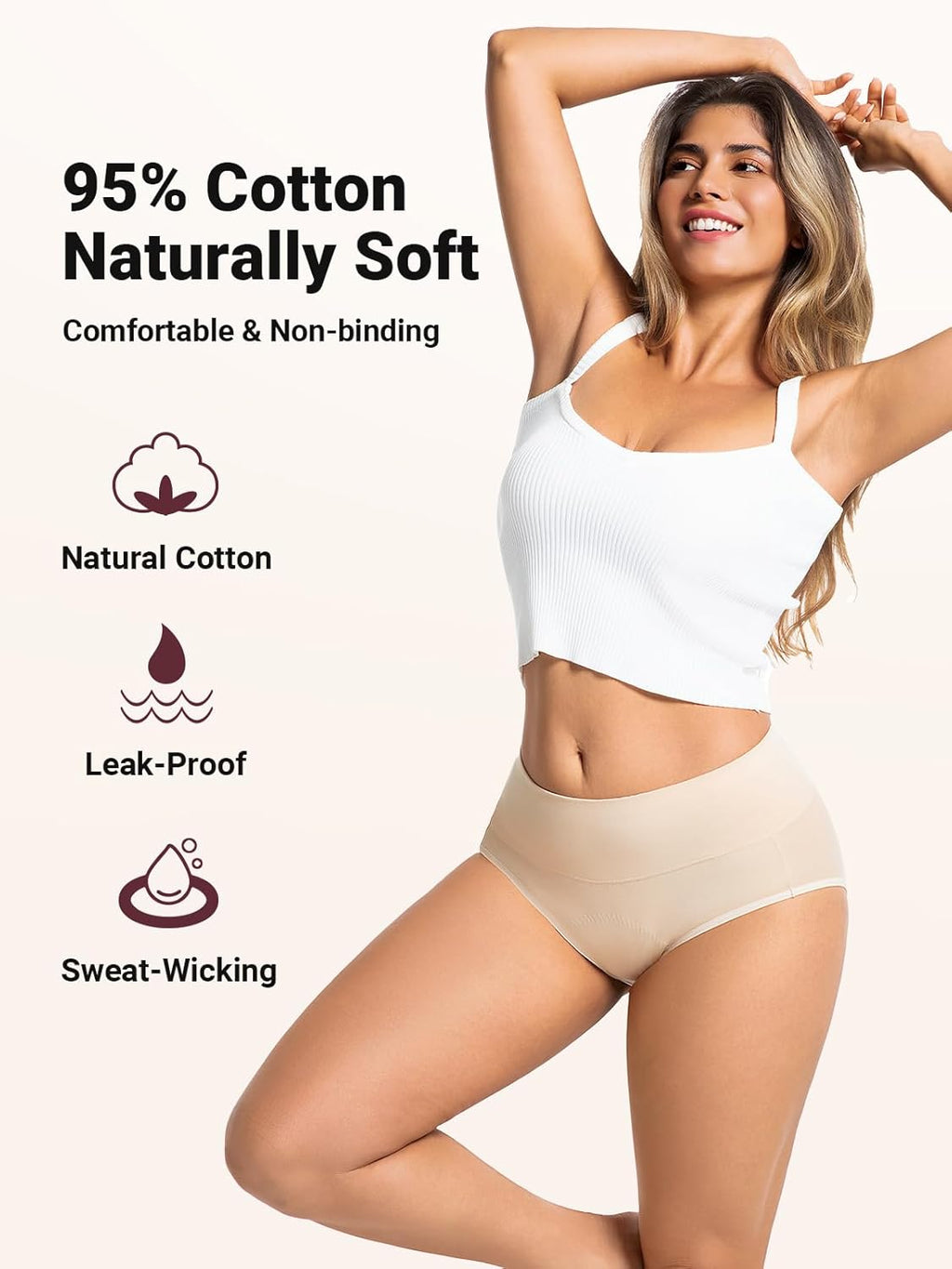 Incontinence Underwear for Women, Quick Dry Postpartum Leakproof Cotton Underwear Stretch Hi-Waist Panties