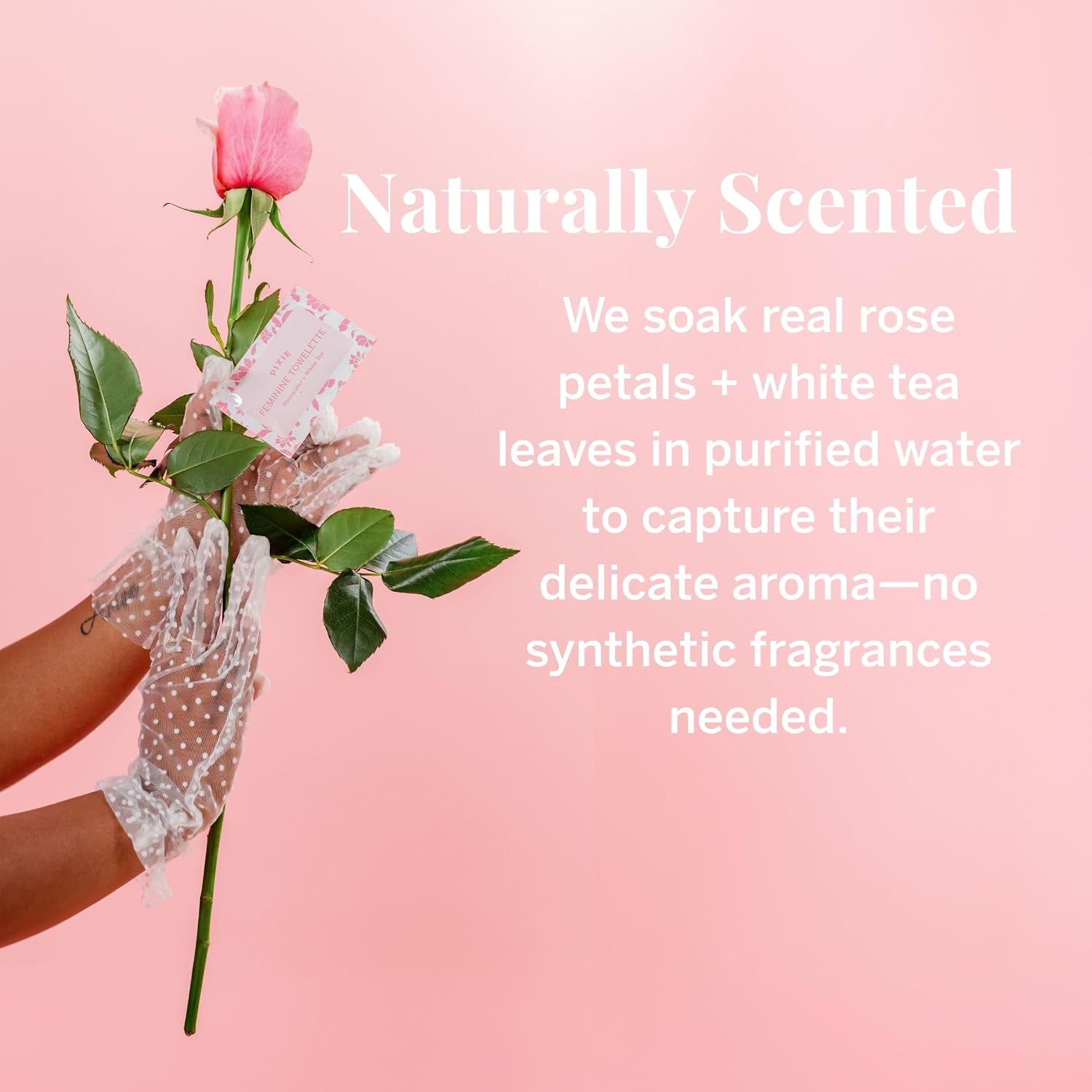 Pixie Feminine Wipes – Naturally Scented Rosewater + White Tea – Flushable, Biodegradable & Ph Balanced – Individually Wrapped Wipes for On-The-Go – Cleaner for Menstrual Cups & Discs (2 Packs of 20)