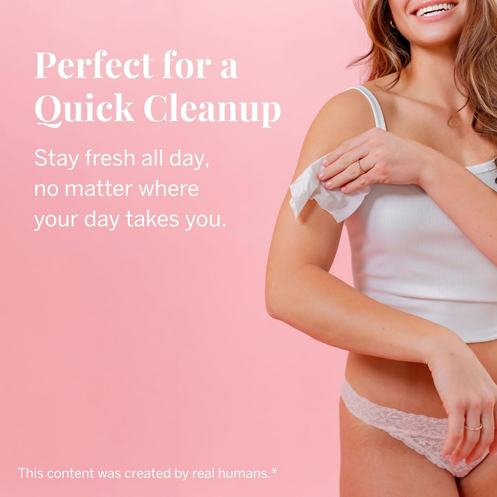 Pixie Feminine Wipes – Naturally Scented Rosewater + White Tea – Flushable, Biodegradable & Ph Balanced – Individually Wrapped Wipes for On-The-Go – Cleaner for Menstrual Cups & Discs (2 Packs of 20)