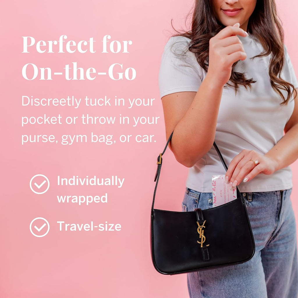 Pixie Feminine Wipes – Naturally Scented Rosewater + White Tea – Flushable, Biodegradable & Ph Balanced – Individually Wrapped Wipes for On-The-Go – Cleaner for Menstrual Cups & Discs (2 Packs of 20)